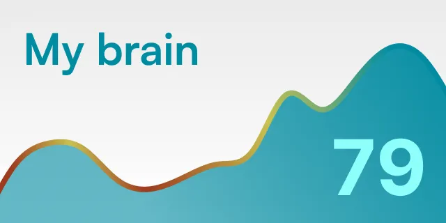 Graphic with text 'My brain' and a wave chart peaking at number 79.